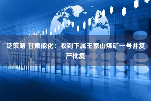 泛策略 甘肃能化：收到下属王家山煤矿一号井复产批复